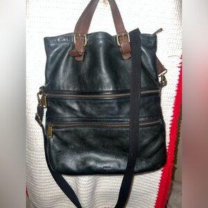 Fossil Explorer Fold Over Leather Crossbody Messenger bag